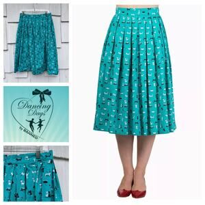Dancing Days by‎ Banned Apparel Cat Print Midi Swing Skirt M